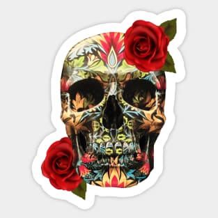 Day Of The Dead Sugar Skull Red Roses Sticker